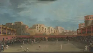 Darstellung eines Ballspiels im Valle Aragonese in Neapel, by Antonio Joli