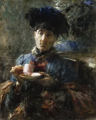 Old Woman Drinking Tea, by Antonio Mancini, oil, 1907