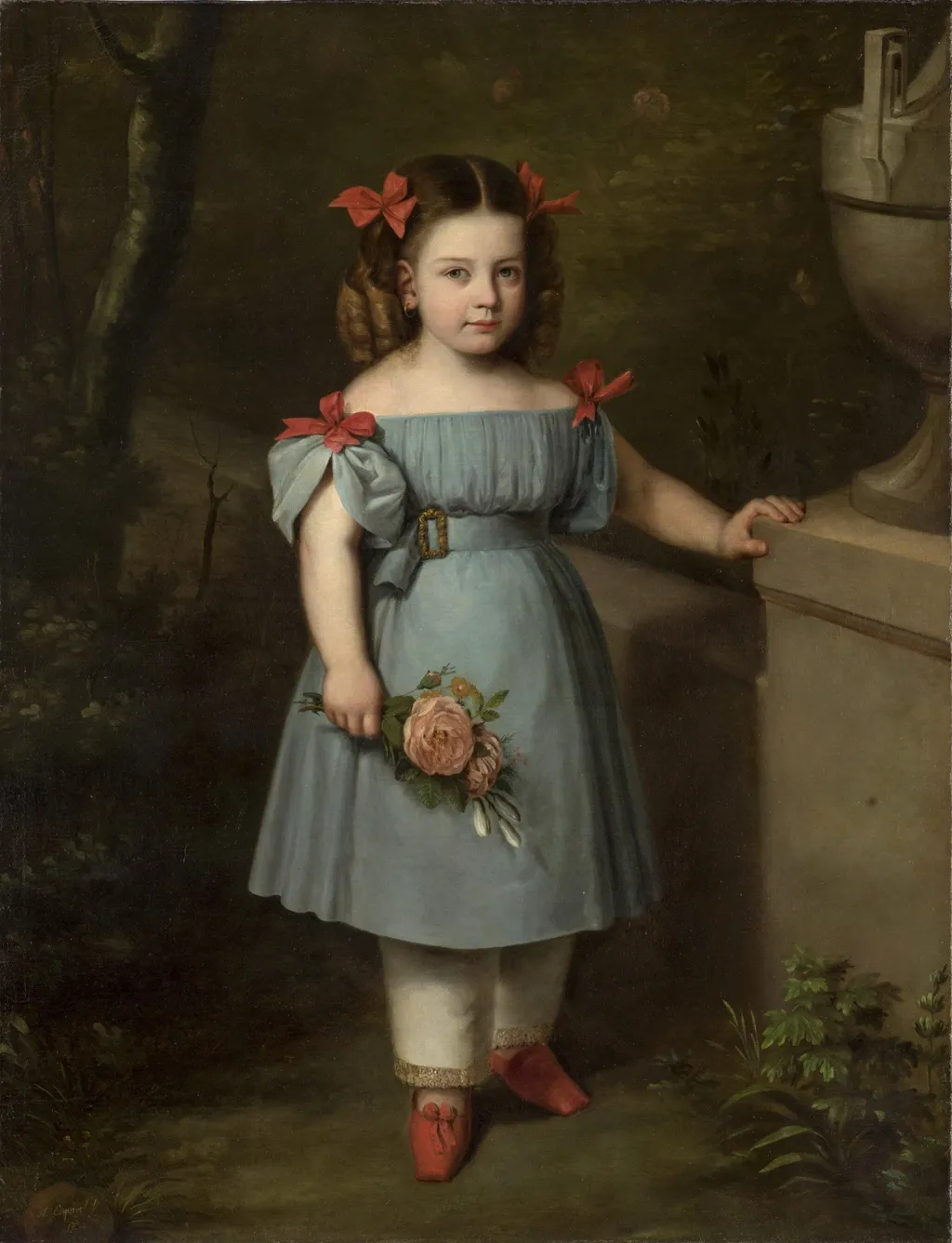 Retrato de niña con rosas, by Antonio María Esquivel, oil, 1834