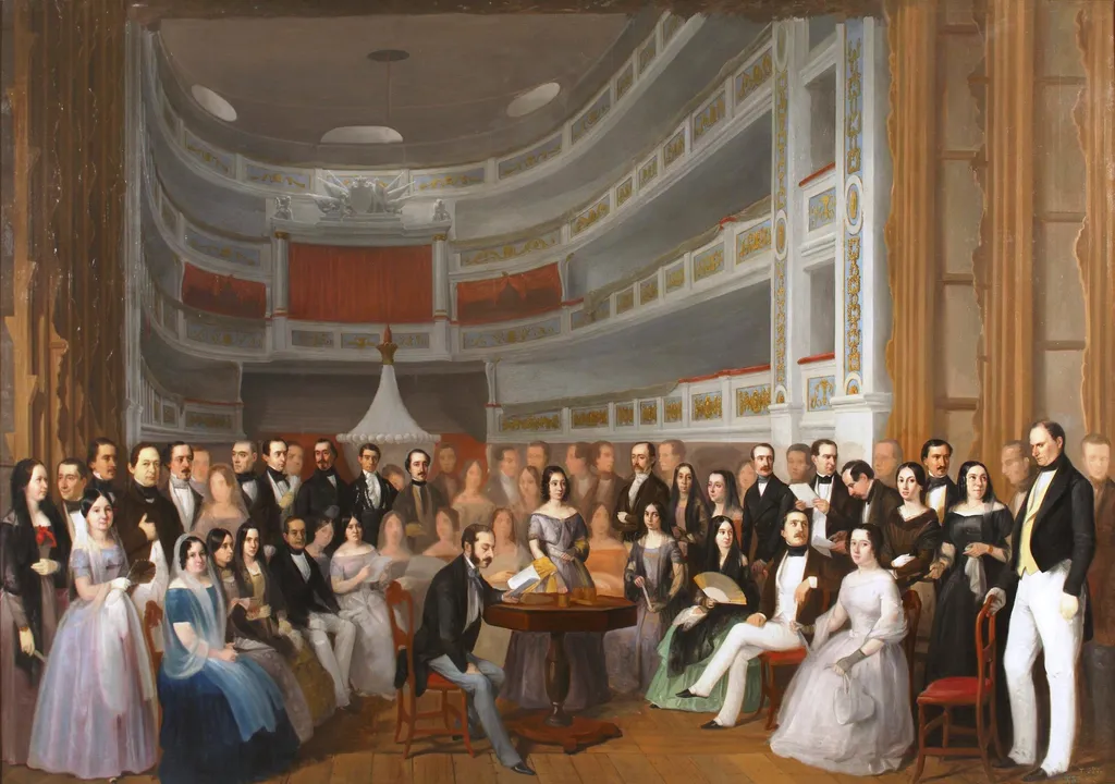 Ventura de la Vega reading a play at the Teatro del Príncipe, by Antonio María Esquivel, oil, 1846