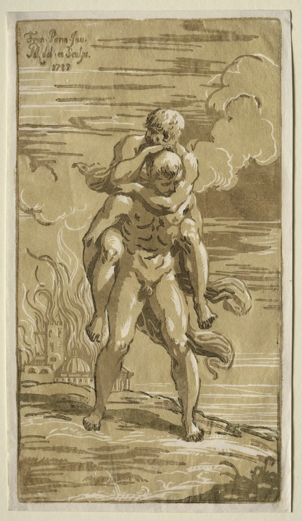 Eneas Carrying Anchises, his Father, from the Burning of Troy, by Antonio Maria I Zanetti, 1723