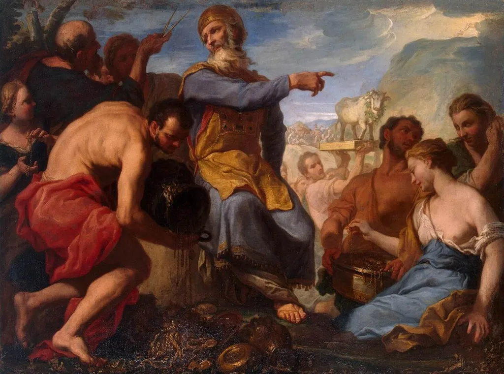 Adoration of the Golden Calf, by Antonio Molinari, oil, 1700