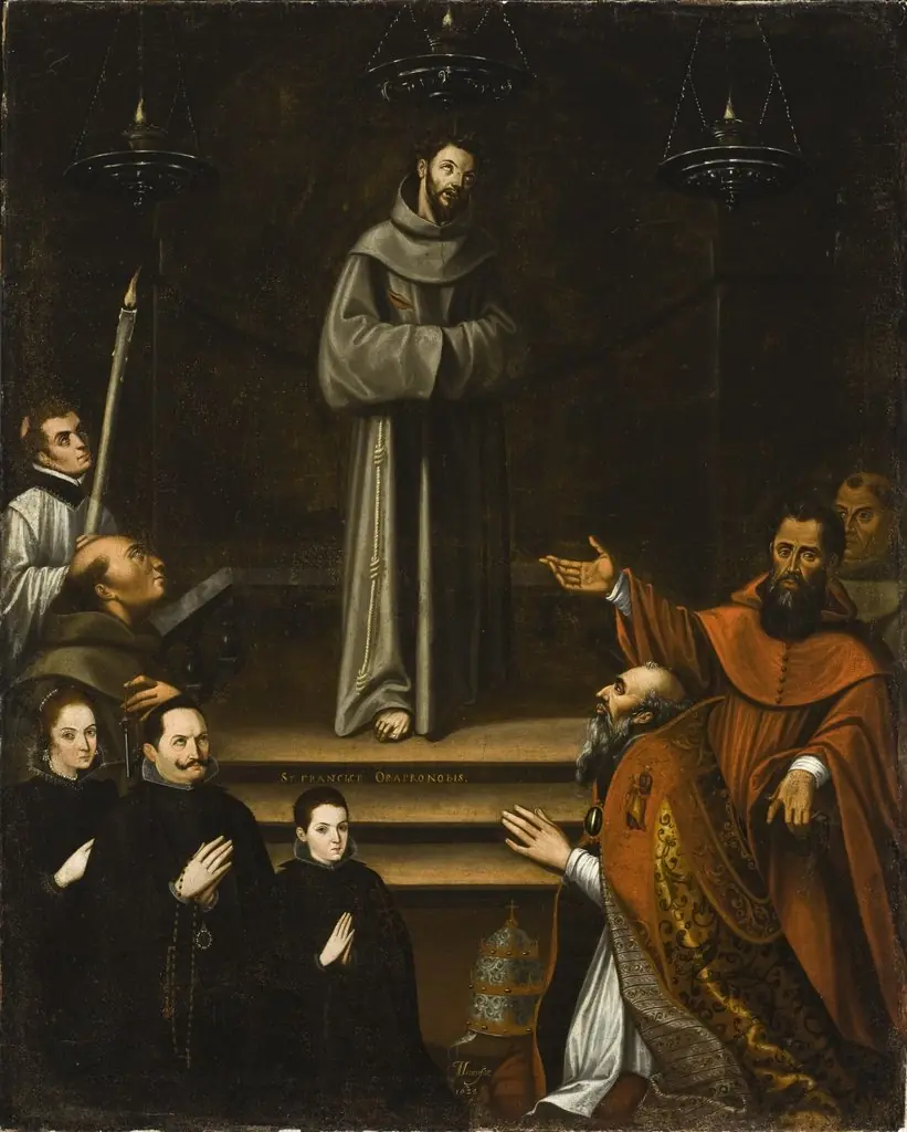 Saint Francis of Assisi Appearing before Pope Nicholas V, with Donors (La aparición de San Francisco de Asís al Papa Nicolás V, con donantes), by Antonio Montúfar