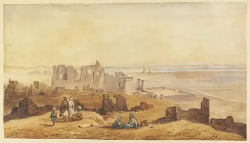 Luxor: the West Bank, with the Temple of Ramesses III at Madinat Habu; looking east towards the Nile, by Antonio or Anton Schranz