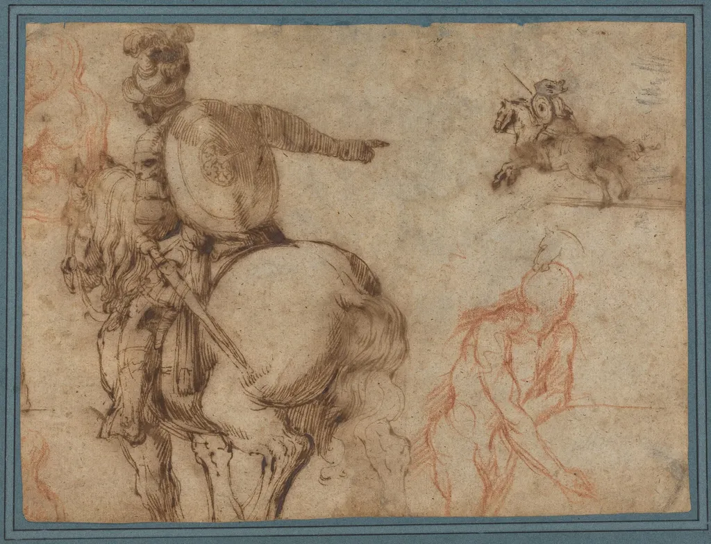 A Soldier on Horseback and Other Studies, by Antonio Tempesta, ink, 1592