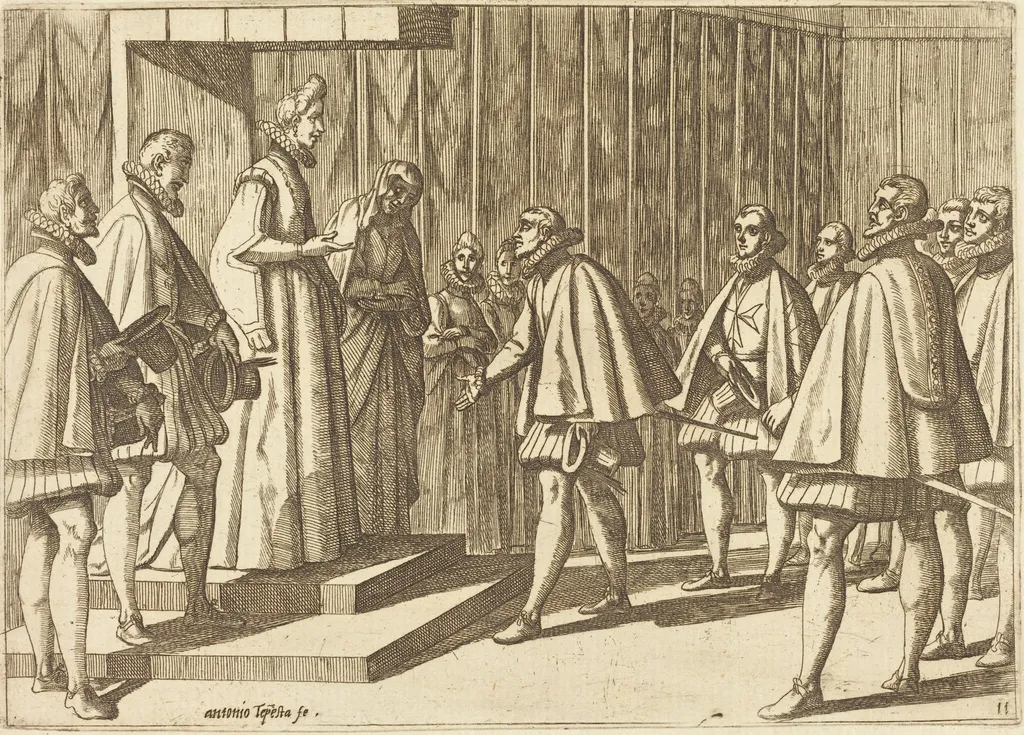 Italian Prince before Margaret of Austria, by Antonio Tempesta, ink, 1612