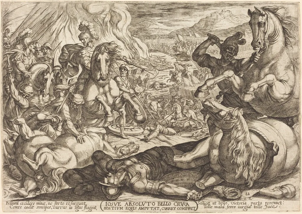 Joshua has the Chariots Burned and Cuts the Legs off His Enemies, by Antonio Tempesta, ink, 1613