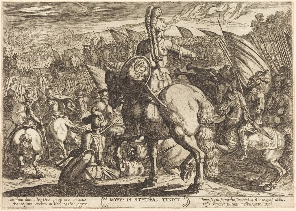 Moses makes the Hebrew army march against the Ethiopians, by Antonio Tempesta, ink, 1613
