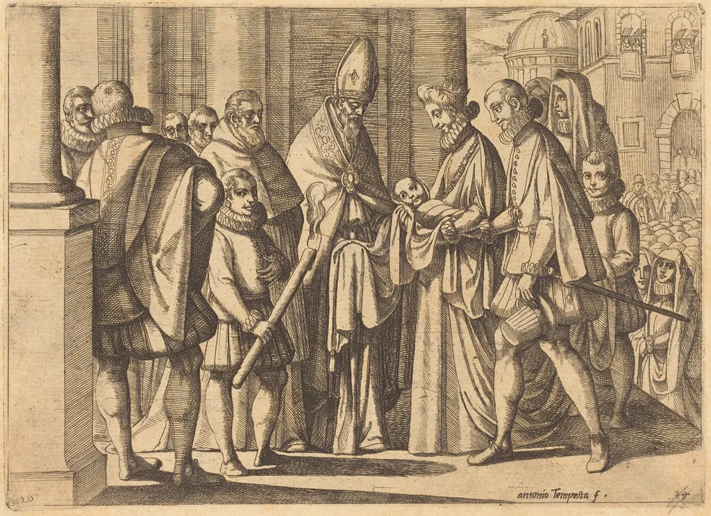 Philip as a Boy before Margaret of Austria, by Antonio Tempesta, ink, 1612