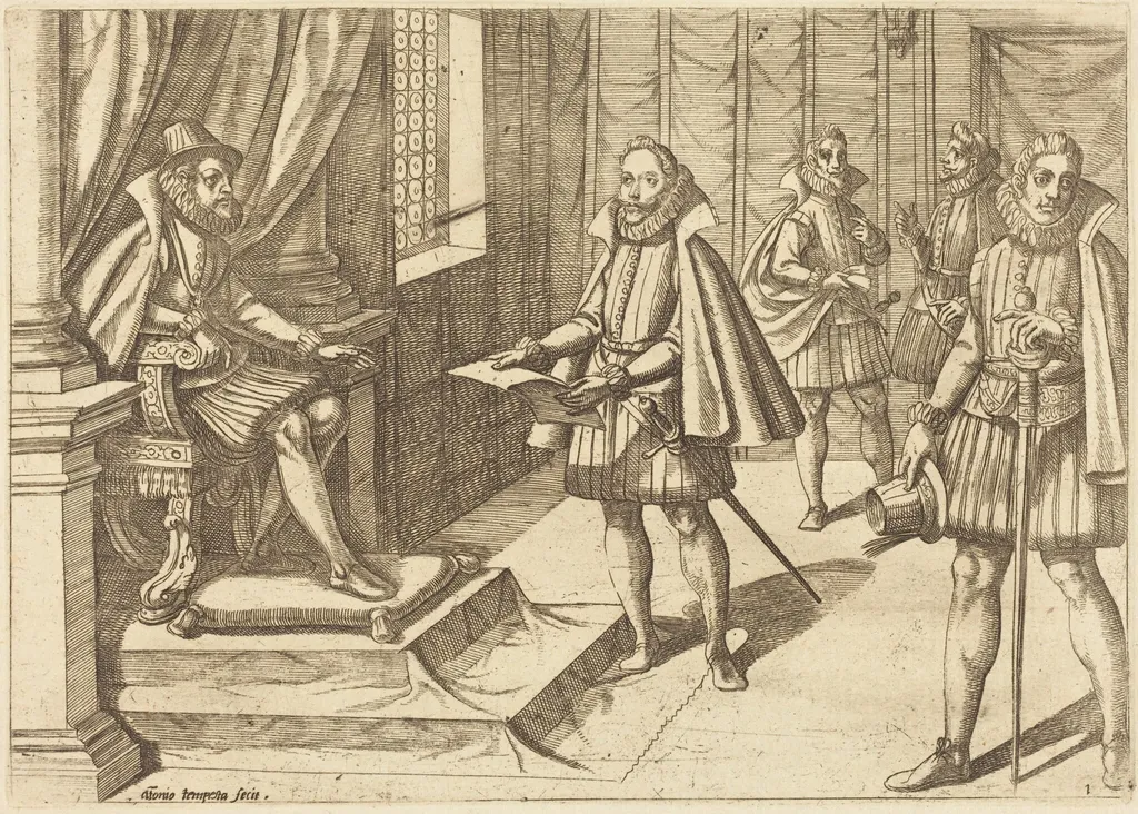 Philip II of Spain on His Throne, by Antonio Tempesta, ink, 1612