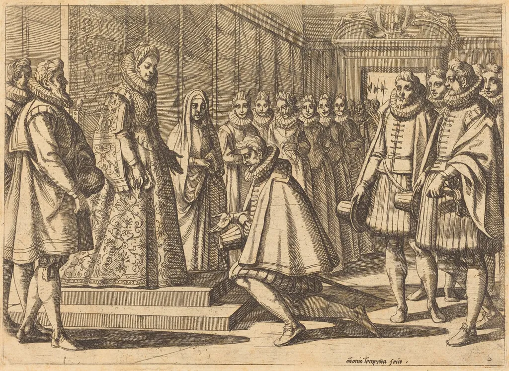 Philip of Spain before Margaret of Austria, by Antonio Tempesta, ink, 1612