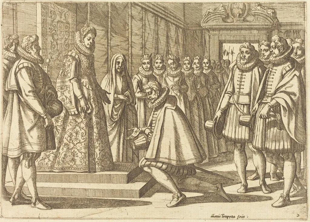 Philip of Spain Before Margaret of Austria, by Antonio Tempesta, ink, 1612