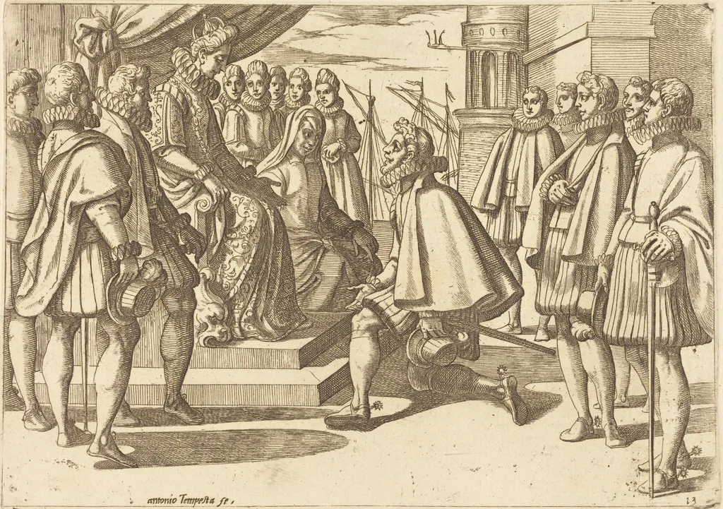 Spanish Duke before Margaret of Austria, by Antonio Tempesta, ink, 1612