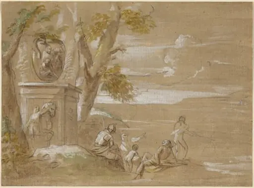 A Landscape with Seated Soldiers and Fishermen, by Antonio Visentini