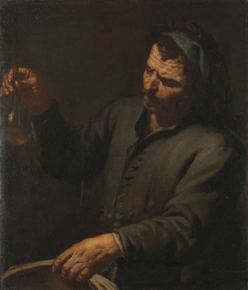 Man with Urine Bottle in his Hand, by Antonio Zanchi, oil, 1650