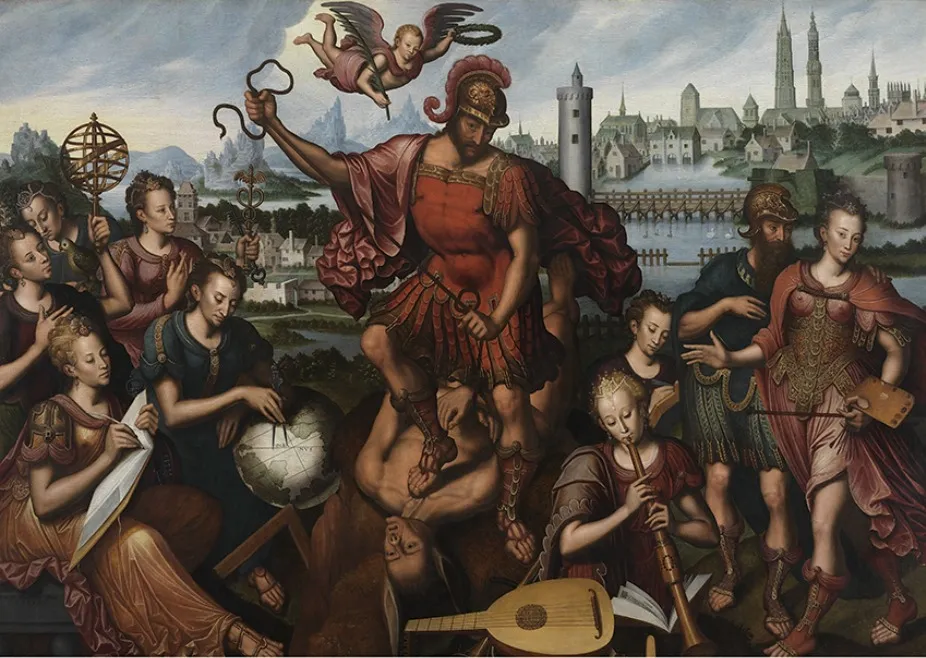 Mars, surrounded by the Arts and Sciences, conquers Ignorance, by Antoon Claeissens, oil, 1605