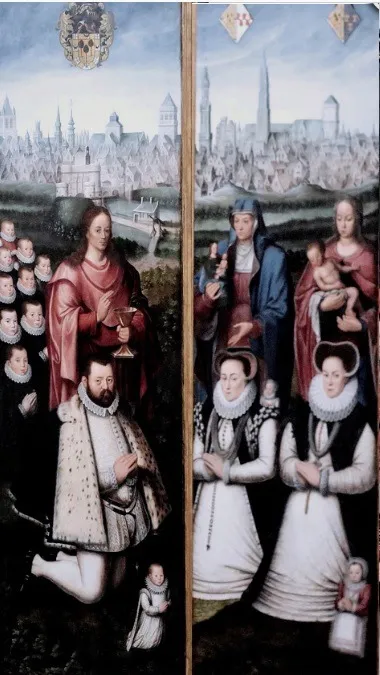 Portraits of Juan II Pardo and his Wives Anna Ingenieulandt and Maria Ancheman, by Antoon Claeissens, oil, 1590