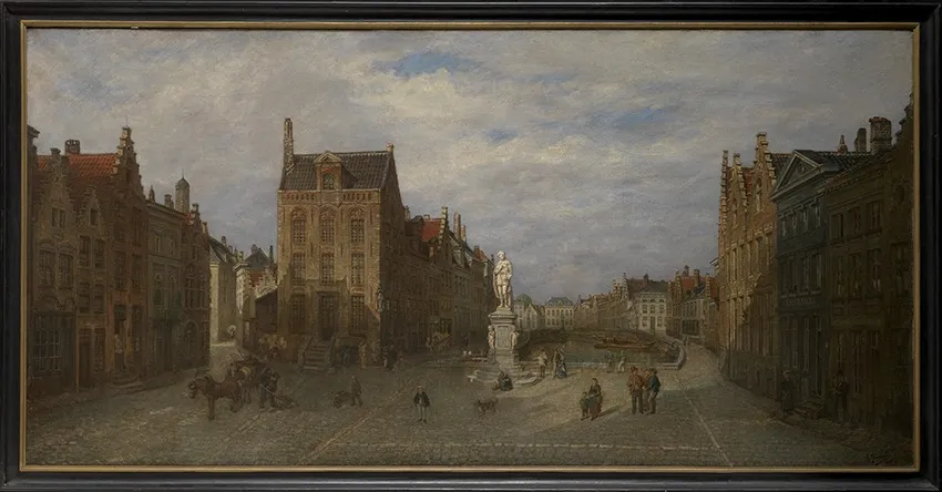 Het Jan van Eyckplein in Brugge, by Antoon Joostens, oil, 1865