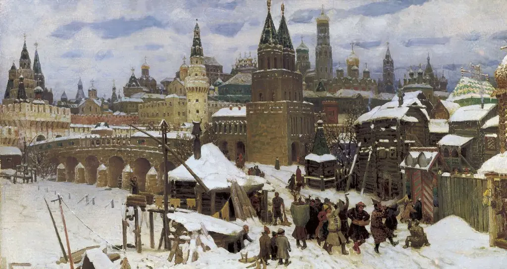 Vsehsvyatsky Kamenny bridge. Moscow at the end of 17th century, by Apollinary Vasnetsov