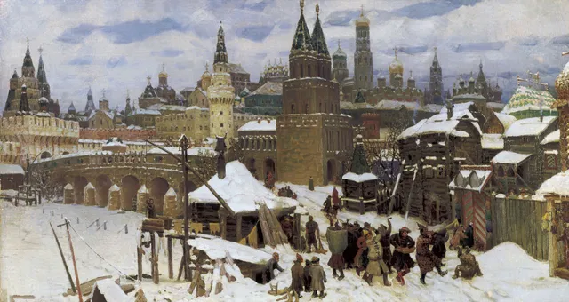 Vsehsvyatsky Kamenny bridge. Moscow at the end of 17th century — Apollinary Vasnetsov