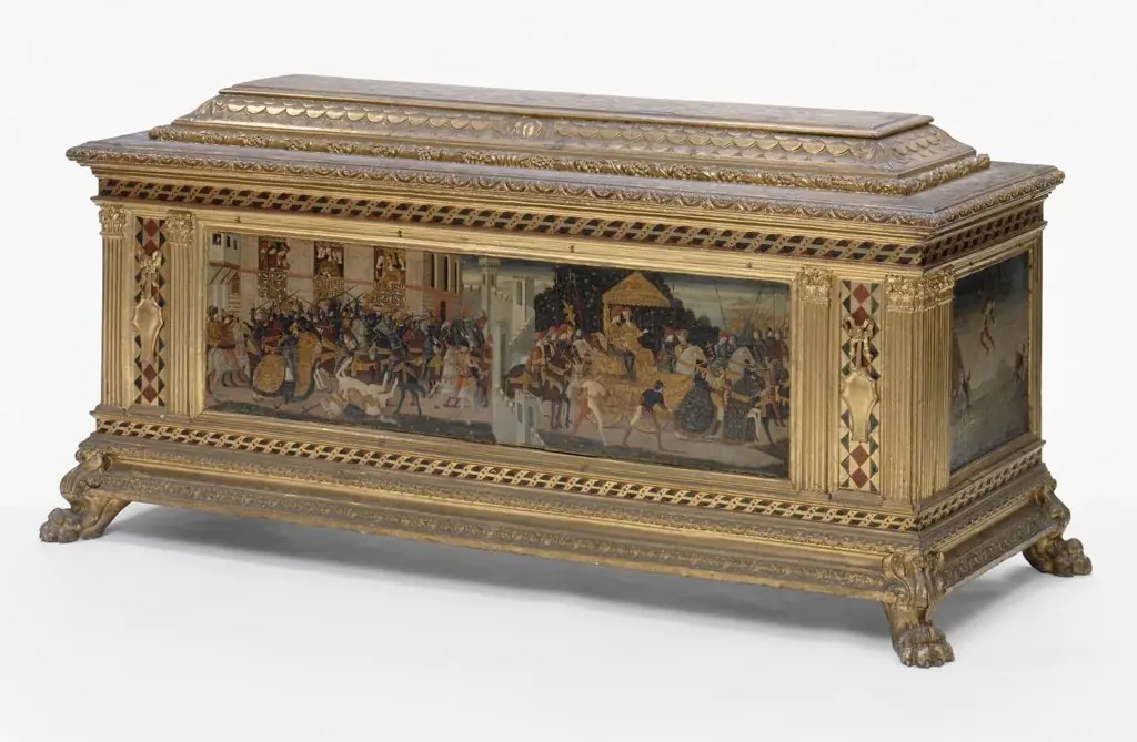 Cassone with three painted panels, by Apollonio di Giovanni