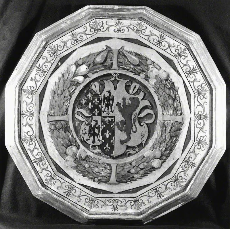 Shield with Two Arms Framed by a Garland (birth tray, back), by Apollonio di Giovanni, tempera, 1465