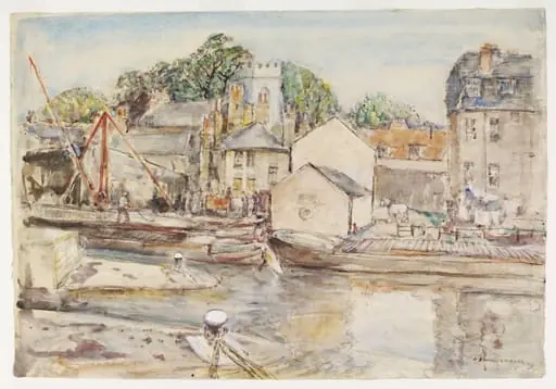 The Locks on Grand Union Canal at Brentford Bridge, by Archibald Standish Hartrick