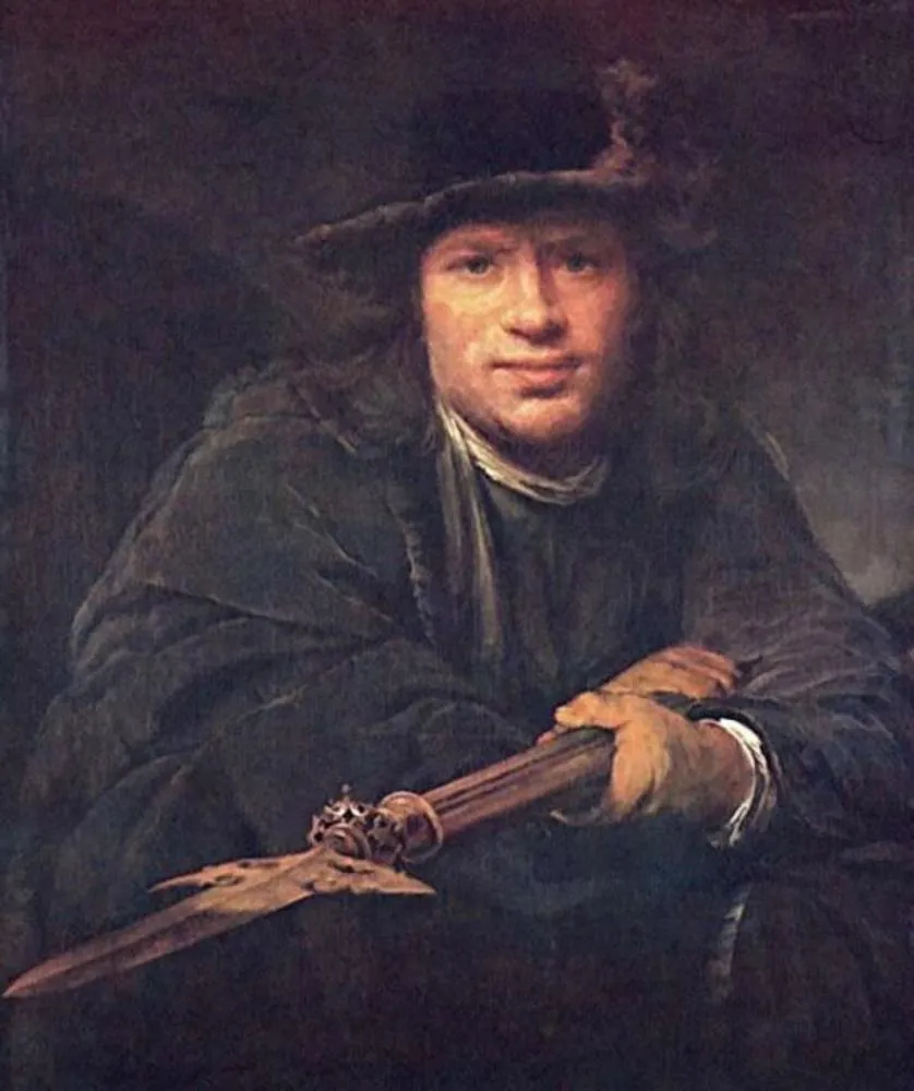 Portyrait of an unknown man with a halberd, by Arent de Gelder, oil, 1698