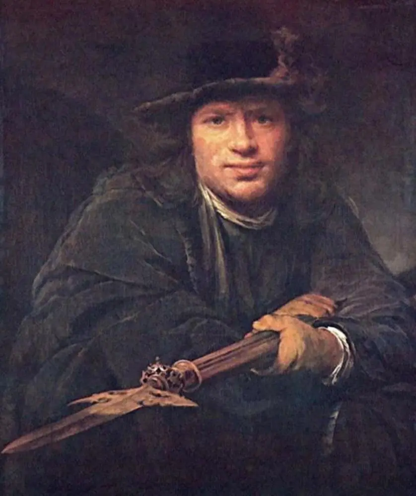 Portyrait of an unknown man with a halberd, by Arent de Gelder