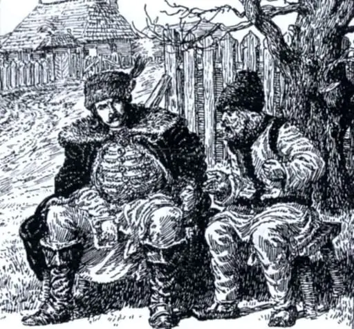 Tudor și moș Mitru, ilustrație la volumul „Neamul Șoimăreștilor” de Mihail Sadoveanu, by Aristomene Murnu-Gheorghiades