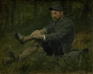 Arkitekten Thorvald Bindesbøll i en granskov på Kullen