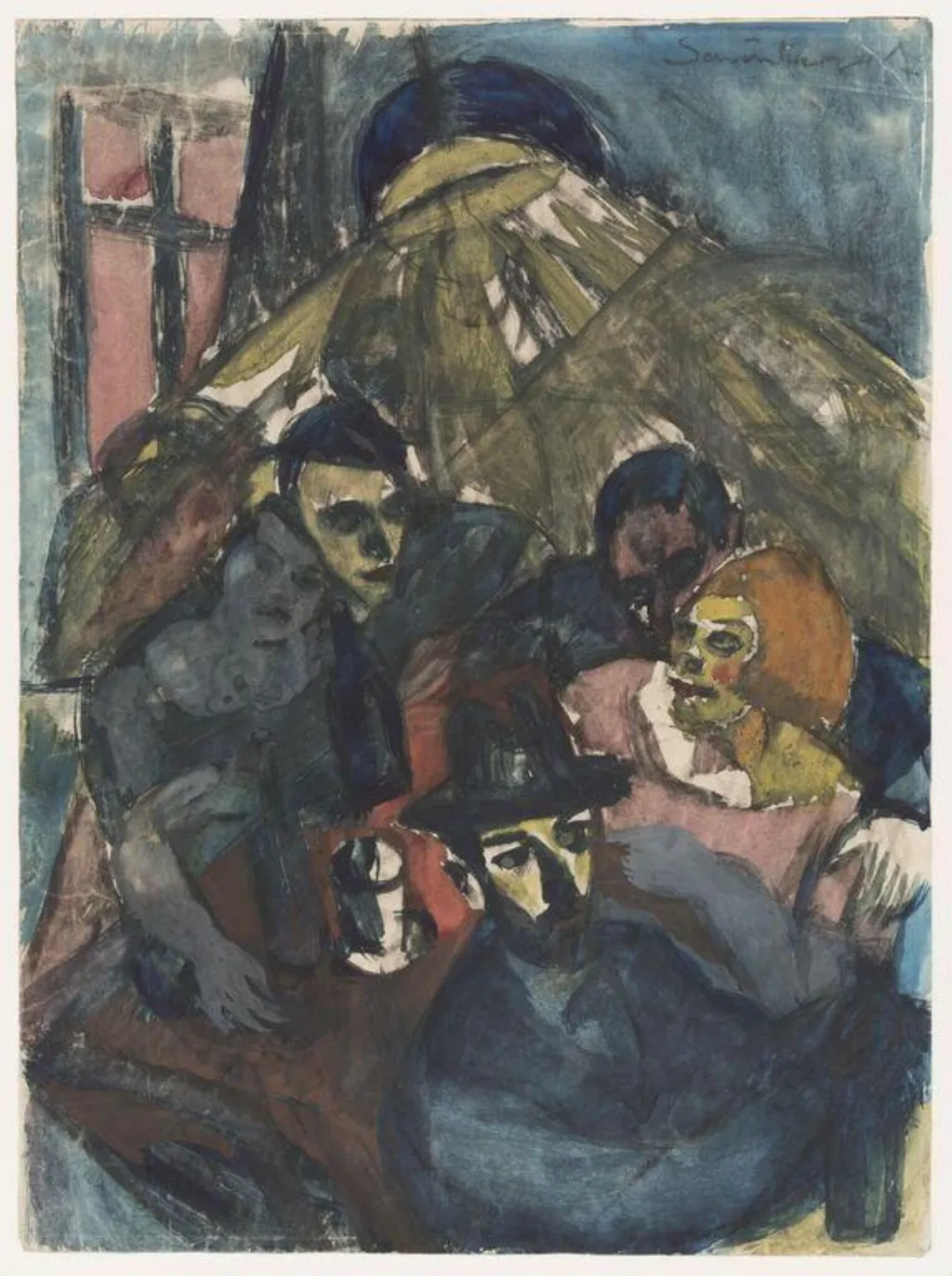Cafe Scene, by Armand Schonberger, watercolor, 1950