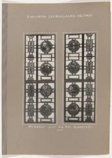 lasimaalauksia, symboliaiheiset kuori-ikkunat, by Arno Rafael Blomstedt