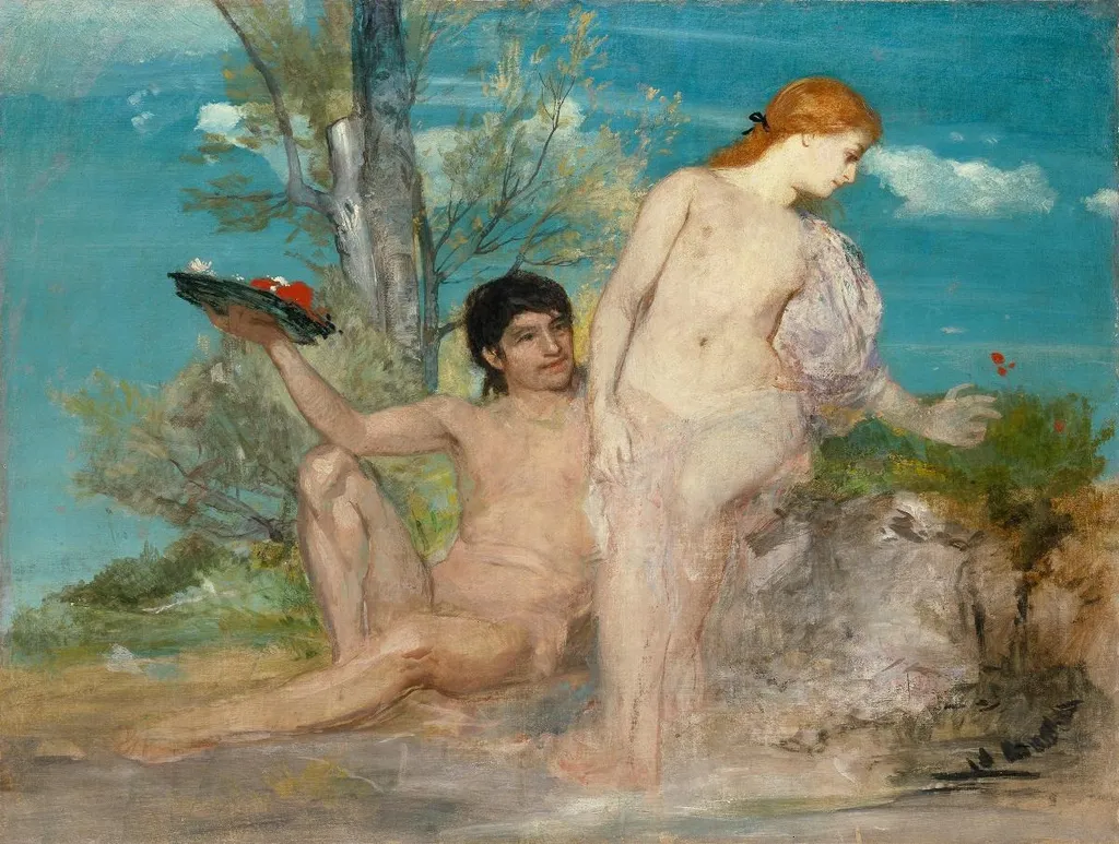 Idyll, by Arnold Böcklin, tempera, 1865