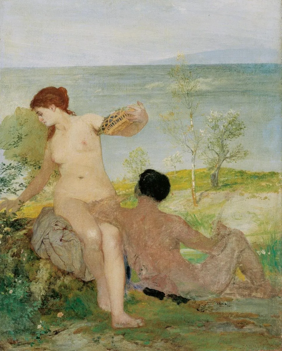 Liebespaar auf einem Hügel, by Arnold Böcklin, tempera, 1863