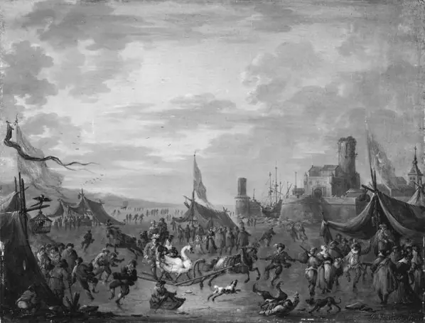 A Winter Scene with Sleigh-Riders and Skaters, by Arnold Frans Rubens