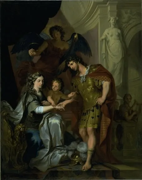 The Wedding of Alexander and Roxana (?), by Arnold Houbraken, oil, 1690