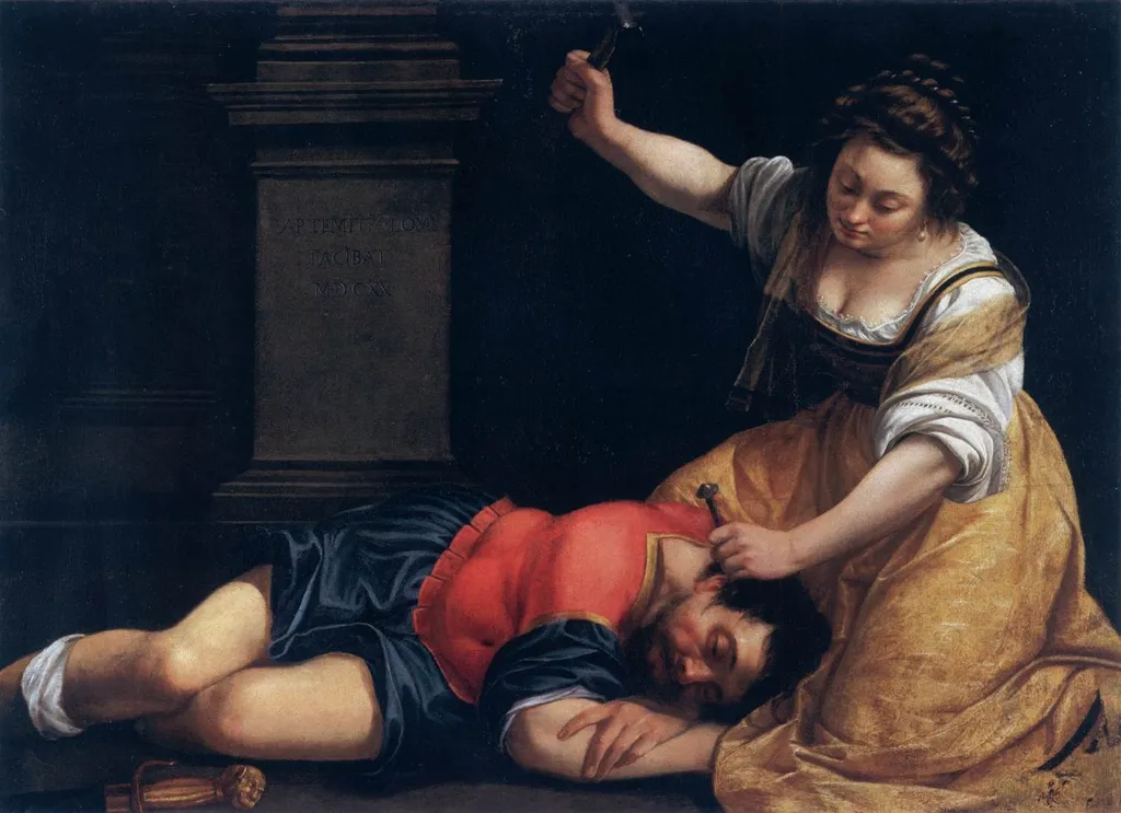 Jael and Sisera, by Artemisia Gentileschi, oil, 1620