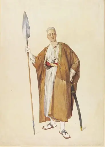Vika Viswahali. Dress of an (E) Mswahali of Zanzibar - About 1866. Arthur Ackland Hunt, by Arthur Ackland Hunt