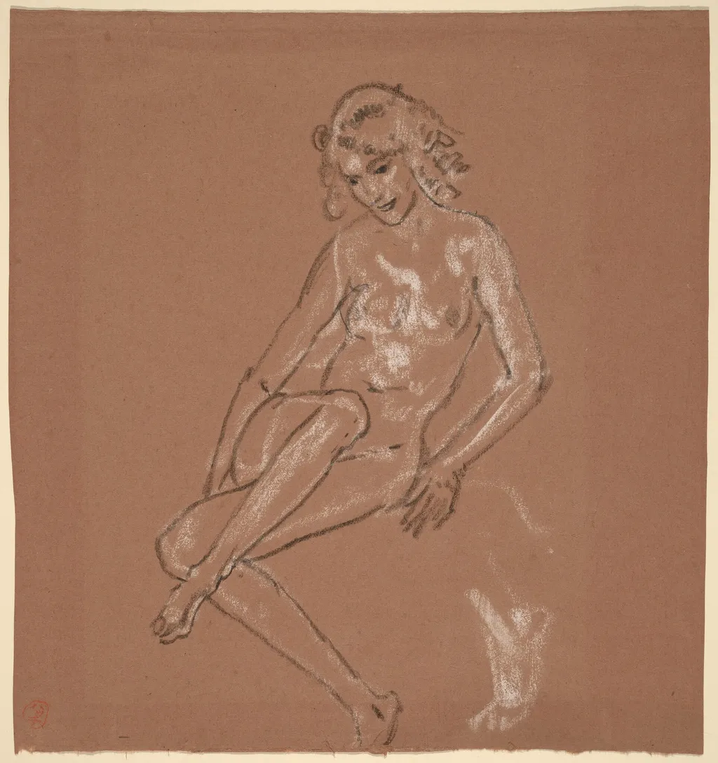 Seated Nude and a Foot, by Arthur B. Davies, chalk, 1920