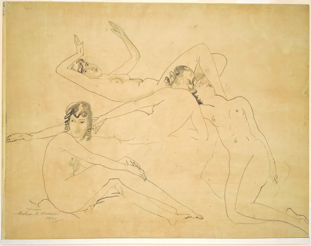 Four Figures, by Arthur Bowen Davies, graphite, 1921