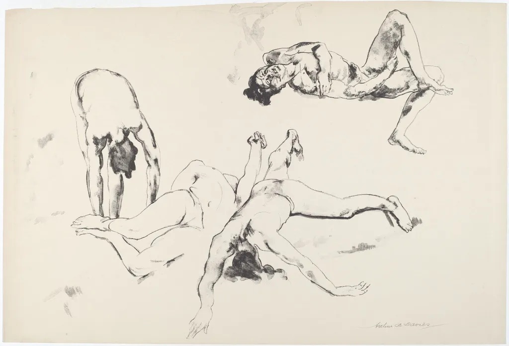 Men in Agony, by Arthur Bowen Davies, ink, 1920