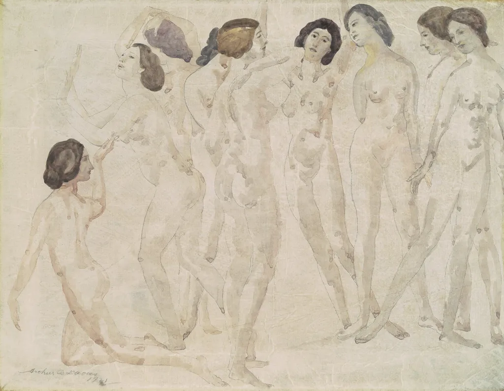 Nine Figures, by Arthur Bowen Davies, graphite, 1921
