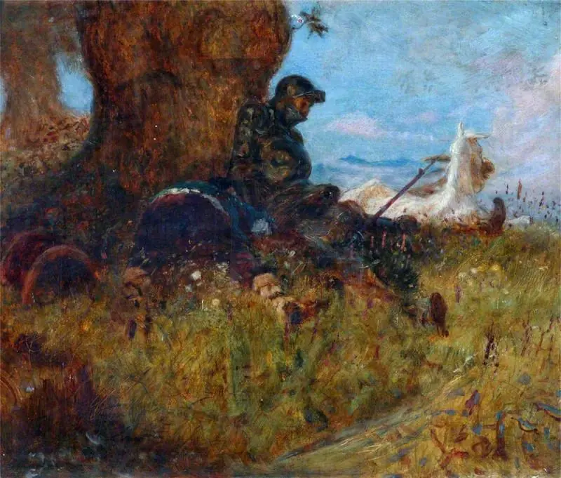 Don Quixote and Rosinante Reposing under a Tree (from Cervantes' novel), by Arthur Boyd Houghton