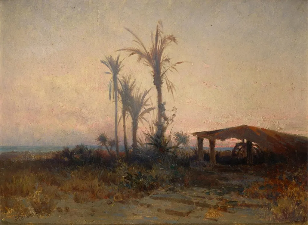 Sonnenaufgang in Bordighera, by Arthur Calame, oil, 1891