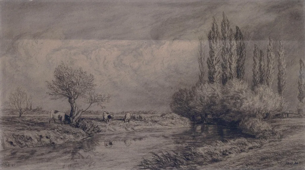 Landscape with river and cattle, by Arthur Ditchfield, 1885