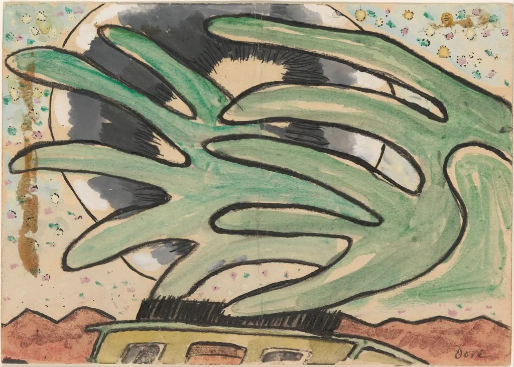 Silver Ball, Barge, and Trees, by Arthur Dove, 1930