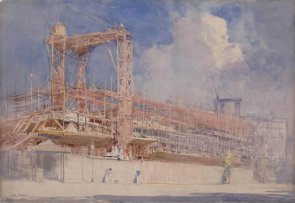 The west façade of the Victoria and Albert Museum, while under construction 1899-1906, by Arthur Ernest Streeton, watercolor, 1905