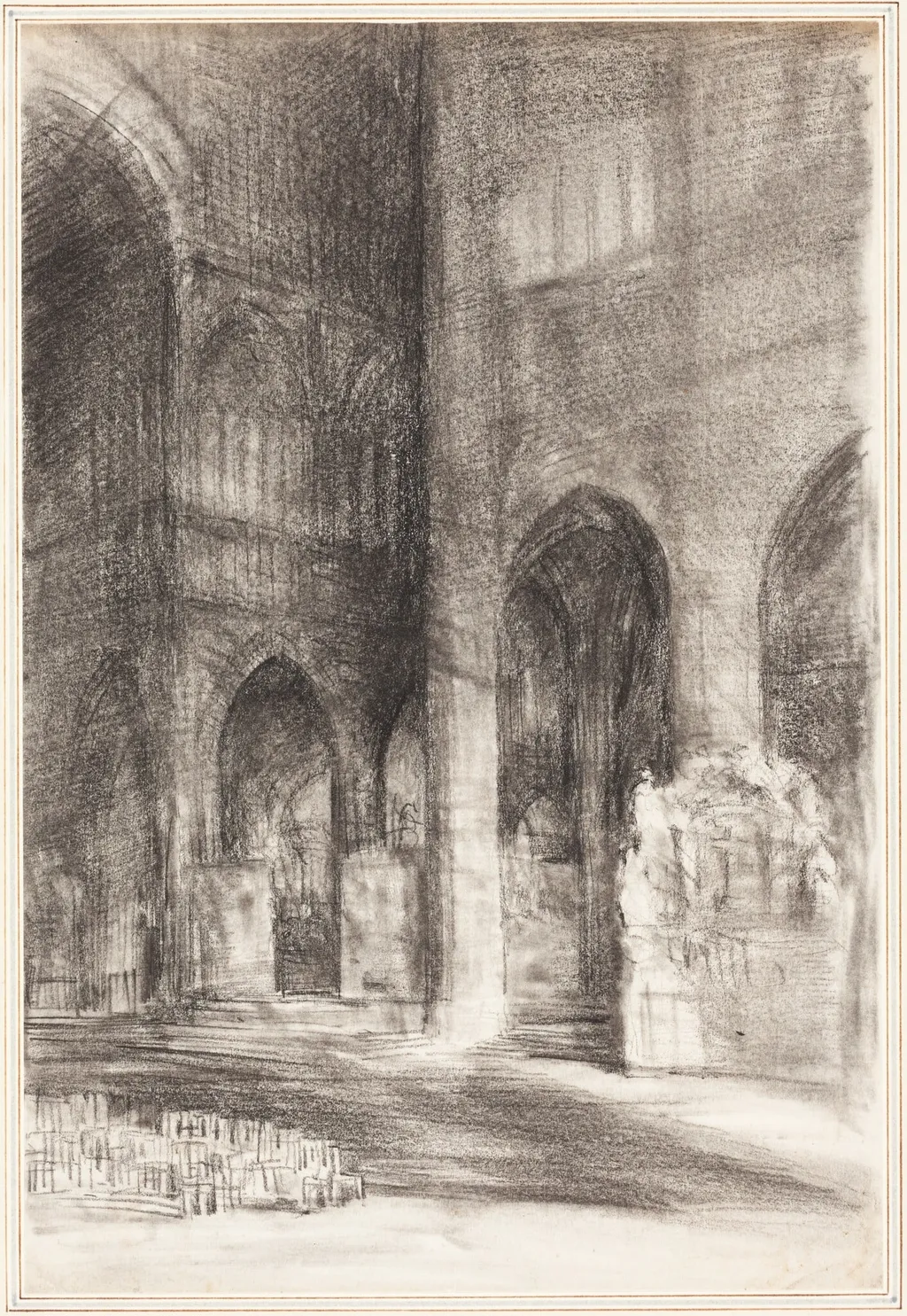 A Cathedral Nave, by Arthur Frederick Payne, chalk, 1866
