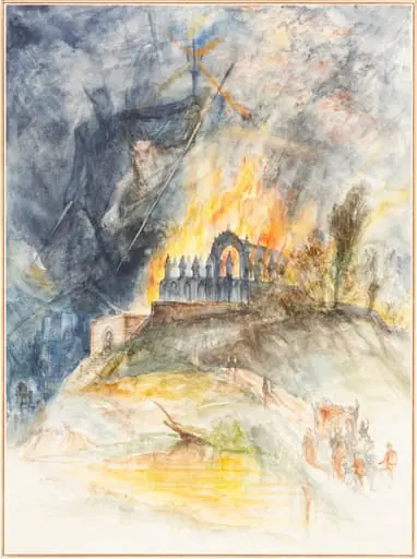 An Ecclesiastic Building in Flames with Demons Above, by Arthur Frederick Payne